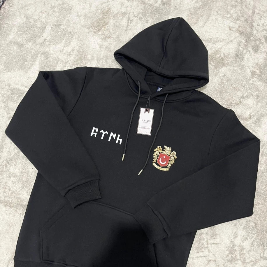 Göktürk Alfabesi Kapüşonlu Hoodie – Siyah & Beyaz | Sade & Rahat Stil